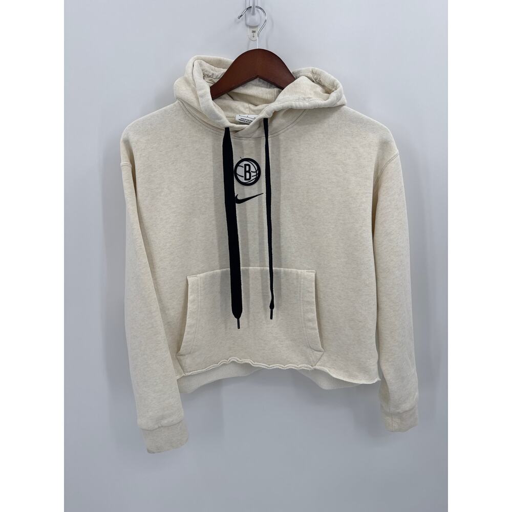 Nike Brooklyn Nets City Edition Hoodie Raw Hem Cream Size Small